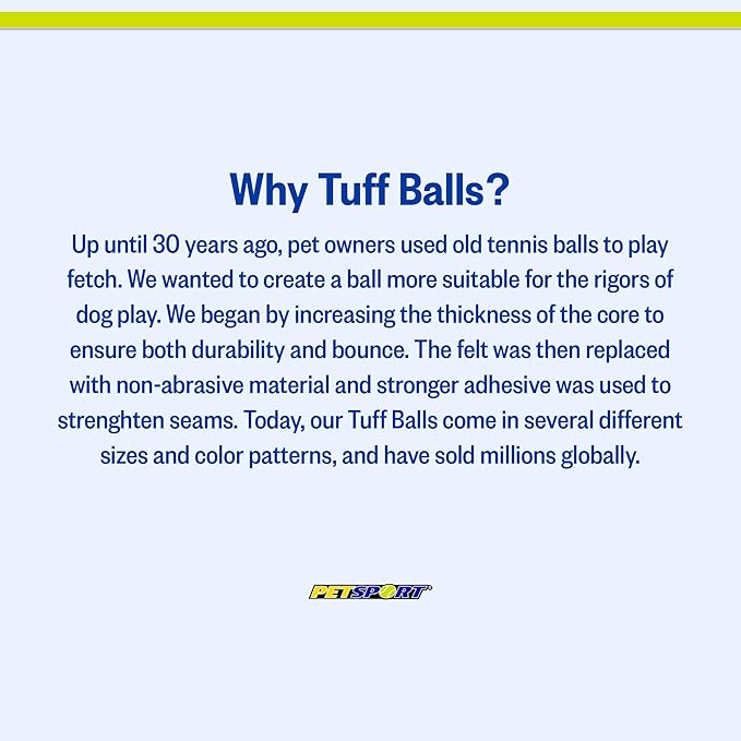 PetSport Tuff Ball - Medium Tennis Balls for Dogs, Chew Toy for Aggressive Chewers, Fetching, Natural Rubber, Certified Non-Toxic, Won't Wear Down Teeth - 2.5" (12 Pack)
