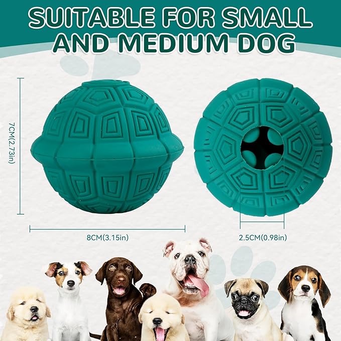 Squeaky Turtle Dog Toy, Treat Dispensing Rubber Ball, Bite Resistant Plush Chew Toy, Interactive Tug & Fetch Enrichment Toy for Medium & Small Breeds, Safe & Engaging for Puppies (Green)