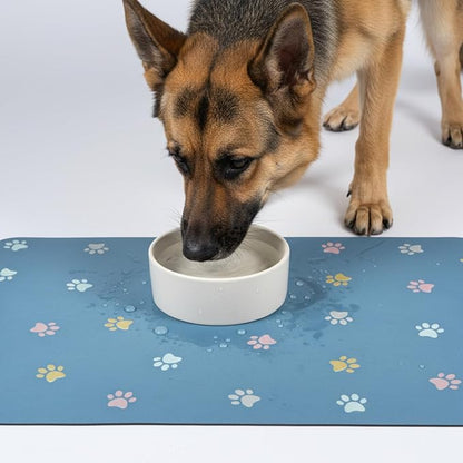 Cat Food Mat Absorbent Dog Mat for Food and Water Non Slip Quick Dry Dog Bowl Mats for Floors 24" X 16" Paw Lake Blue