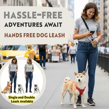 Hands Free Dog Leash, Double Leash for 2 Dogs, Crossbody Wear with Adjustable Length Split Leads and Padded Handles