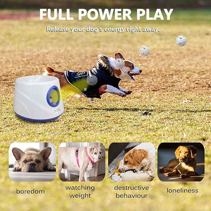 Dog Ball Thrower Launcher,Automatic Ball Launcher for Dogs with 3 Launching Distance 20-45FT,6 2.3 Inch ETPU Tennis Balls,Interactive Dog Toys Indoor Outdoor Ball Thrower Machine for Small/Medium Dogs