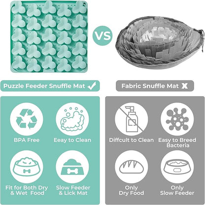 Puzzle Feeder Snuffle Mat for Dogs, Lick Mat for Dogs to Slow Down Eating, Dog Puzzle Toys for Large and Medium Breed Dogs, Silicone Dog Bowls for Dry, Wet, Raw Food, Green