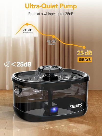 SIBAYS 9.5L/2.5Gal Dog Water Fountain, 3 Flow Modes Automatic Pet Water Fountain with LED Light & Water Shortage Reminder, Ultra Quiet Dog Water Bowl Dispenser for Large Dogs & Multi-Pet(FS82, Black)