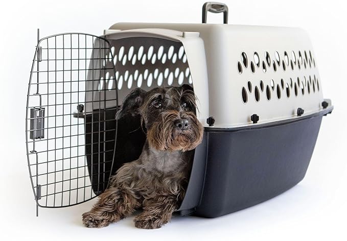 Pet Portable Kennel for Dogs, Hard-Sided Travel Carrier with Metal Door, Durable Crate for Small Pets 15-25 lbs, Black & Grey, 26.2" L x 18.6" W x 16.5" H