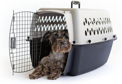 Pet Portable Kennel for Dogs, Hard-Sided Travel Carrier with Metal Door, Durable Crate for Small Pets 15-25 lbs, Black & Grey, 26.2" L x 18.6" W x 16.5" H