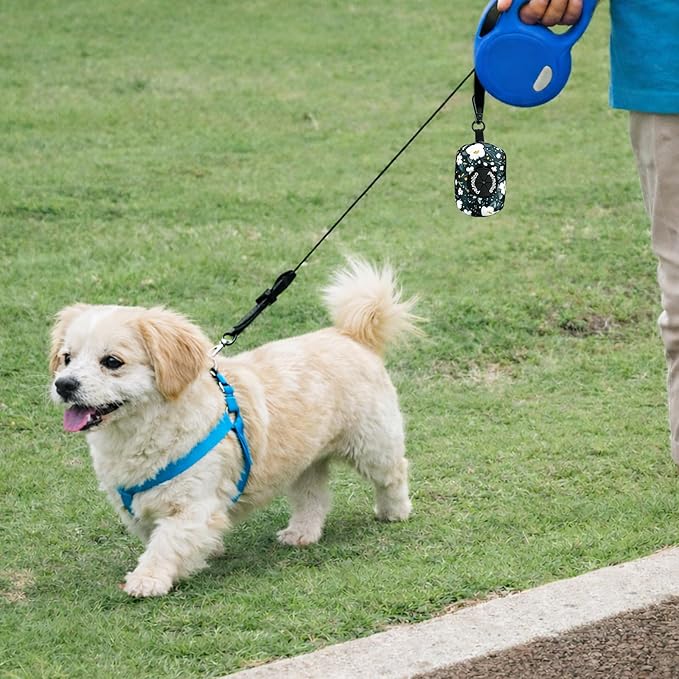 Petmolico Dog Poop Bag Holder Leash Attachment, Dog Waste Bag Dispenser Zippered Pouch, Fits Any Dog Leash, Includes Free Roll of Dog Bags, Poop Bag Dispenser - 2 Packs, Mixed Cyan&Flower