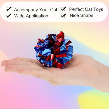 150 Pcs Crinkle Balls Cat Toys, 1.96 Inch Polyester Film Interactive Crinkle Balls, Colorful Chew and Chase Toys, Keep Cats Kittens Fit Active Indoor, Random Color