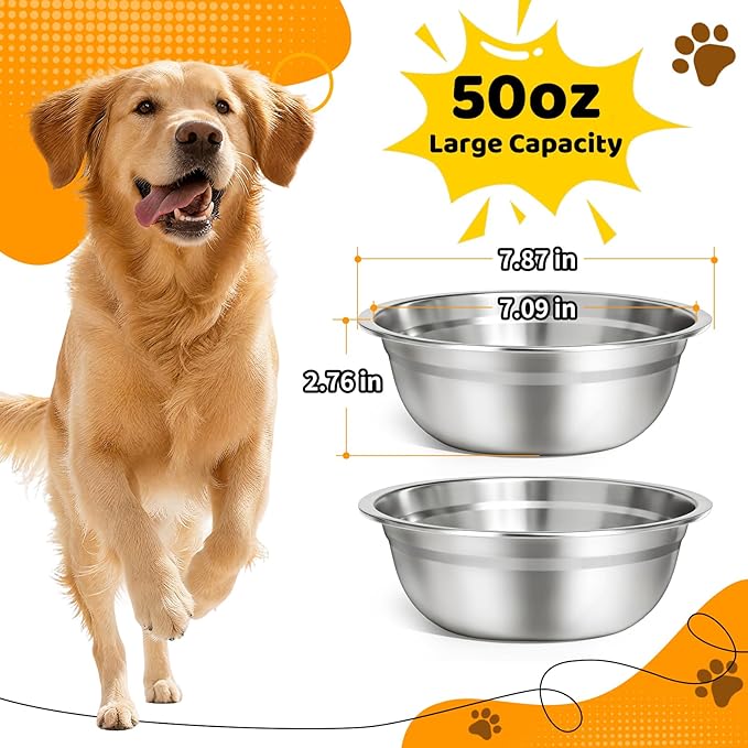 URPOWER 4 Pack 8" Stainless Steel Dog Bowls - 50oz Thickened Durable Pet Bowls for Food and Water, Fit for Elevated Dog Bowl Stand