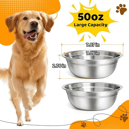 URPOWER 6 Pack 8" Stainless Steel Dog Bowls - 50oz Thickened Durable Pet Bowls for Food and Water, Fit for Elevated Dog Bowl Stand