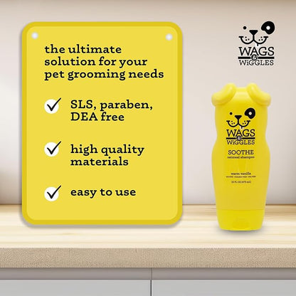 Wags & Wiggles Soothe Oatmeal Dog Shampoo - Warm Vanilla Scent, pH-Balanced Colloidal Oatmeal Formula for Dogs with Dry, Itchy, or Sensitive Skin, SLS and Paraben Free, 16 Fl Oz