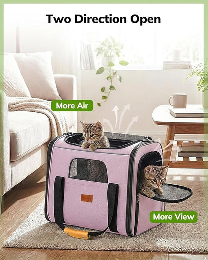 Morpilot Portable Cat Carrier - Soft Cat Carrier for Medium Cats and Puppy up to 15lbs,with Dual-Sided Cushion, Secure Buckle and Foldable Bowl, Dog Carriers for Small Dogs - Pet Carrier (Pink)