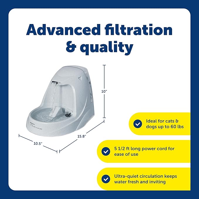 PetSafe Drinkwell Platinum Pet Fountain - Supports Healthy Hydration - Encourages Drinking - Carbon Filter Removes Odors - Adjustable Stream - BPA-Free - Large Water Capacity - Easy to Clean - 168 oz