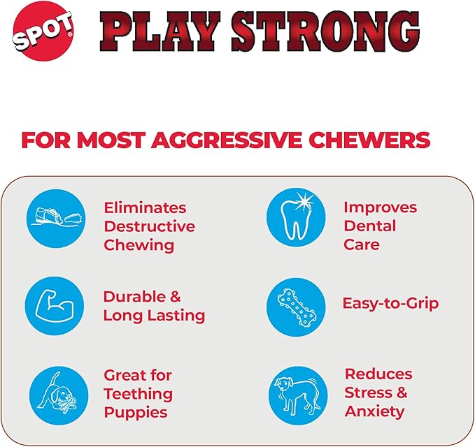 SPOT Play Strong Ball - Durable TPR Ball, Long Lasting Dog Toy for Aggressive Chewers, Hollow Center to Hide Treats, Virtually Indestructible Dog Toy for Dogs & Puppies up to 60lbs - 3.25 inch