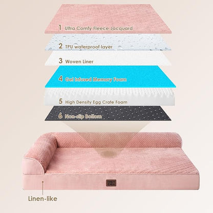 EHEYCIGA Large Dog Bed Memory Foam for Crate, Orthopedic Dog Bed Large Size Dogs with Washable Removable Cover, Waterproof Pet Sofa Couch with Nonskid Bottom, 35x22x6, Pink