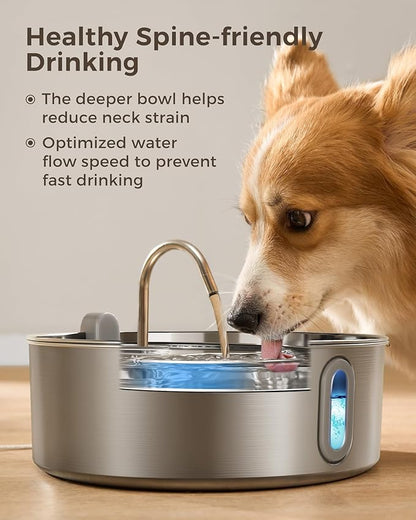 Dog Water Fountain for Large Dogs 7L/236oz Stainless Steel Dog Water Bowl Dispenser Automatic Cat Water Fountain with Deeper Drinking Area, Multi-Filtration Pet Fountain with Ultra-Quiet Pump