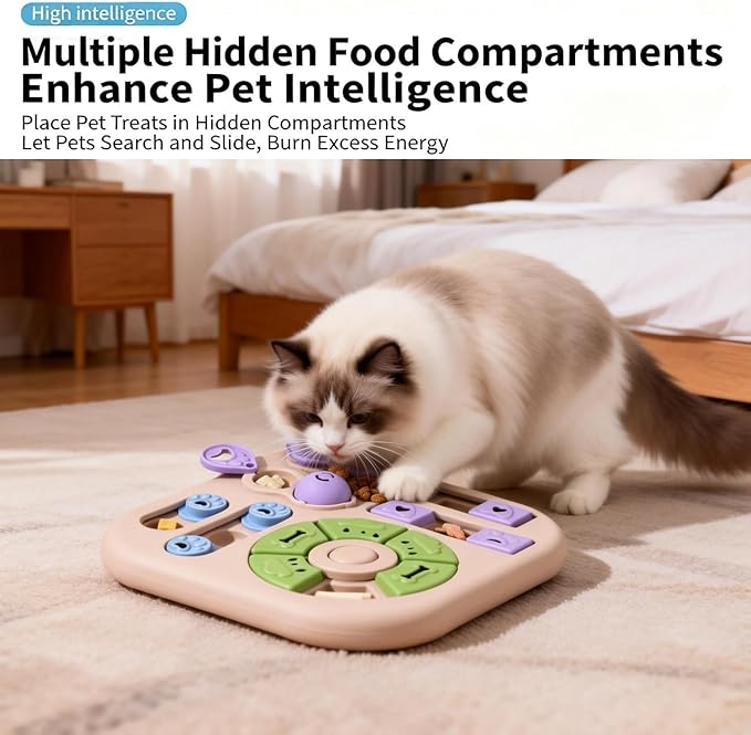 Interactive Cat Puzzle Toy & Treat Dispenser - Maze Slow Feeder for Small, Medium & Large Cats, Enrichment Toy for IQ Training, Reduces Bloating & Prevents Gulping (Light Pink)