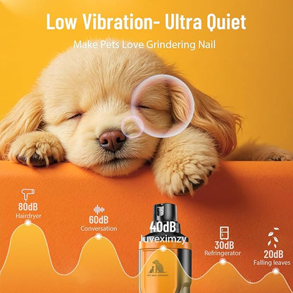 Electric Dog Nail Grinder: 5-Speed Quiet Dog Nail Trimmer with LED Light, Adjustable Safety Guard, Rechargeable Cordless Design for Small to Large Dogs & Cats(Orange)