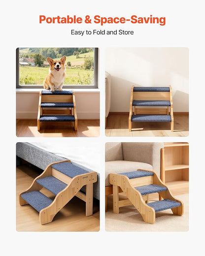 VEVOR Wood Pet Stairs, 3-Step Dog Stairs for High Beds, Sofa & Cars, 150lbs Load Capacity, Non-Slip Surface, Stable Cat & Dog Step Ladder for Small Medium Large Older Pet Puppy Essentials