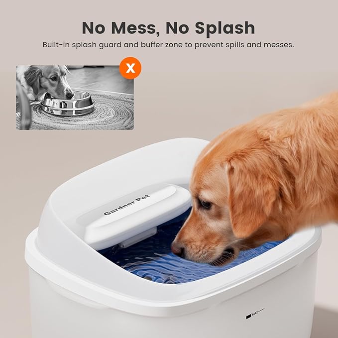 Gardner Pet Dog Water Fountain for Large Dogs, 8L/2.1Gal Large Capacity Automatic Dog Water Bowl Dispenser with Vortex Circulation, Splash-Proof, Quiet Dog Water Bowl(Without Adapter)