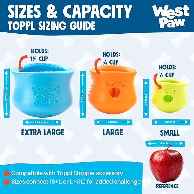 WEST PAW Zogoflex Toppl Interactive Treat Dispensing Puzzle Dog Toy for Mental Stimulation & Enrichment-Holds Kibble & Treats-Lickable, Freezable & Dishwasher Safe-Made in USA-Large-Tangerine