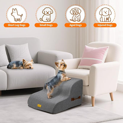 Gimars Upgraded 55CM Long Wide Steps 2 Step Dog Stairs for Small, Medium & Senior Dogs, 30CM High Ramp with 33D High-Density Foam, Linen Cover, Non-Slip Base, Supports 30KG, for Bed & Sofa