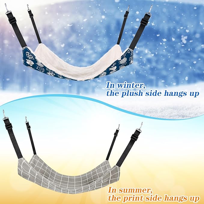 2 Pieces Reversible Cat Hanging Hammock Soft Breathable Pet Cage Hammock with Adjustable Straps and Metal Hooks Double-Sided Hanging Bed for Cats Small Dogs Rabbits, Medium