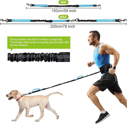 Hands Free Dog Leash, Waist Leash for Dog Walking, Running, Jogging, Waist Leashes with Adjustable Belt, Medium & Large Dogs Running Leashes Hands Free, Dual Padded Handles and Durable Bungee(Blue)