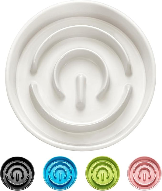 Ceramic Slow Feeder Dog Bowls, 2.0 Cups Slow Feeder for Medium Dogs, Puzzle Maze Bowl to Slow Down Eating, 30oz, 8in, White
