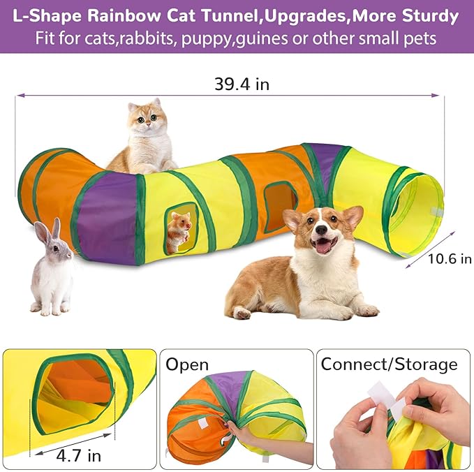 Retro Shaw 33Pcs Cat Toys, Large Cat Tunnels with Toys, Interactive Kitten Toys for Indoor Cats Kitty, Collapsible Cat Tube Tent Feather Wand Teaser Bell Fuzzy Ball Crinkly Springs Mouse