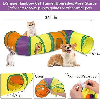 Retro Shaw 33Pcs Cat Toys, Large Cat Tunnels with Toys, Interactive Kitten Toys for Indoor Cats Kitty, Collapsible Cat Tube Tent Feather Wand Teaser Bell Fuzzy Ball Crinkly Springs Mouse
