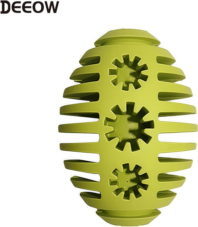 Deeow Natural Rubber Rugby Ball Dog Toy - Interactive Fetching & Chewing Puppy Toys, Slow Feeder Treat Dispenser Pet Toy, Teething Relief Toy with Banana Scent for Aggressive Chewers