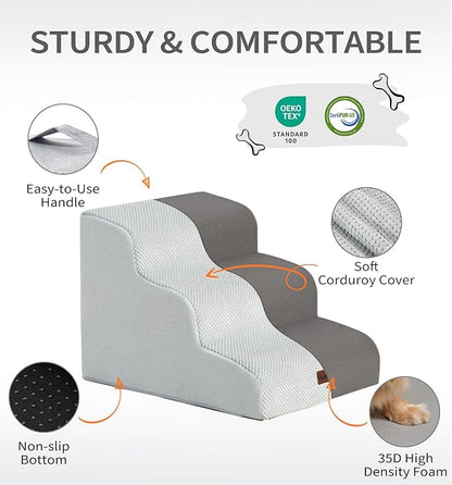 Made4Pets Dog Stairs Ramp for High Bed 22.8" H, 5-Step Pet Stairs for Bed Couch Sofa Climbing, 35D Foam Pet Steps for Small Dogs and Cats, Non-Slip Bottom Dog Steps, Light Grey