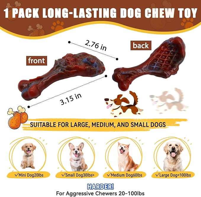 Magicorange Dog Chew Toys for Aggressive Chewers, Indestructible Dog Toy for Medium/Large Breed, Tough Nylon Teething Bone Toy to Keep Them Busy,Bacon and Real Beef Flavor (Beef Flavor, 1 Pack)