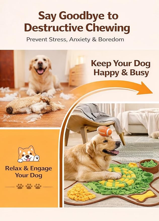 HOPET Snuffle Mat for Dogs Large Breed, 28.3''x28.3'' Interactive Puzzle Dog Food Mat, Easy to Clean, Durable, Mental Stimulation & Slow Feeding Game for All Breeds