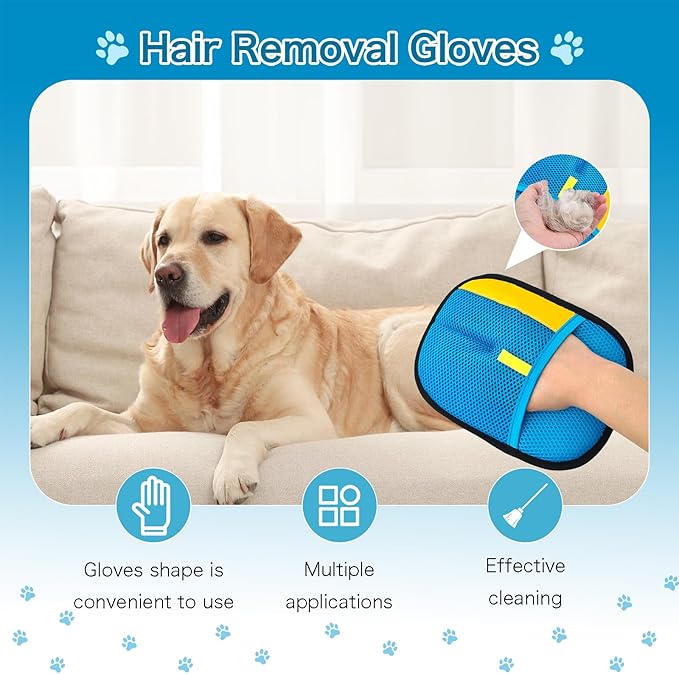 3pc Pet Hair Removal Gloves, Reusable Cats & Dogs Pet Hair Removal Tool,Efficient Pet Hair Removal Electrostatic Gloves is Suitable for Clothes, Sofas, Beds and Carpets (Blue)