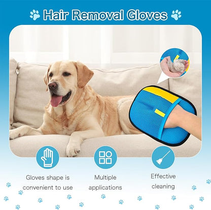 3pc Pet Hair Removal Gloves, Reusable Cats & Dogs Pet Hair Removal Tool,Efficient Pet Hair Removal Electrostatic Gloves is Suitable for Clothes, Sofas, Beds and Carpets (Blue)