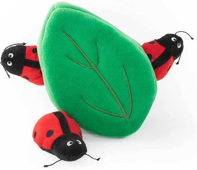 ZippyPaws Burrow- Interactive Dog & Puppy Toys for Boredom, Stimulating Pet Products to Keep them Busy, Hide & Seek Plush Dog Puzzle, Enrichment Squeaky Toy, For Small & Medium Dogs - Ladybugs in Leaf