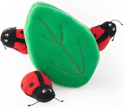 ZippyPaws Burrow- Interactive Dog & Puppy Toys for Boredom, Stimulating Pet Products to Keep them Busy, Hide & Seek Plush Dog Puzzle, Enrichment Squeaky Toy, For Small & Medium Dogs - Ladybugs in Leaf