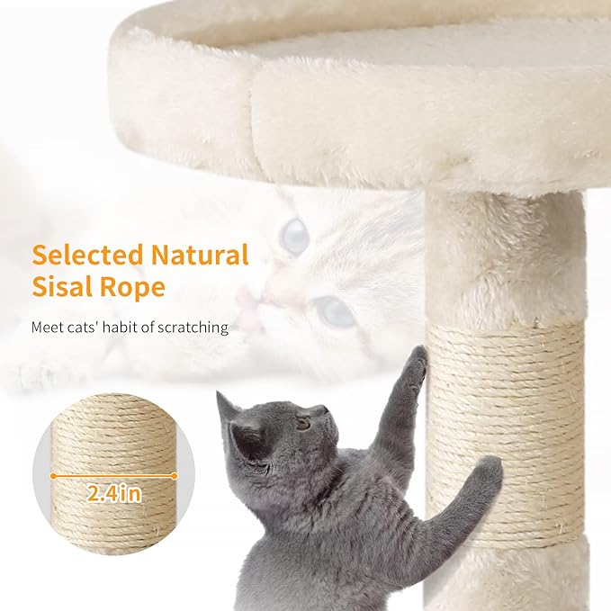 BestPet | 36" Cat Tree Tower | Beige | Sturdy Multi-Level Cat Tree with Plush Condo, Cozy Perch, Sisal Scratching Posts, Hanging Toy and Stable Frame | Easy Assembly | for Kittens & Adult Cats