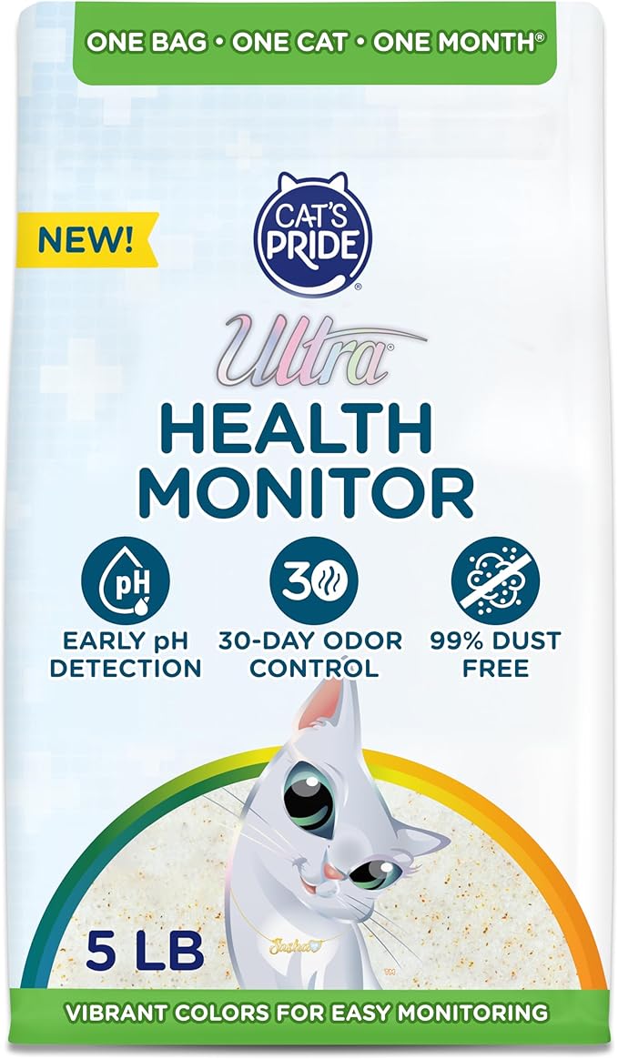 Cat's Pride Ultra Health Monitor Cat Litter, Unscented Micro Crystals (5 LB Bag) – Color Changing pH Indicator for Feline Health Tracking, 30-Day Odor Control, Dust Free and 60% Lighter