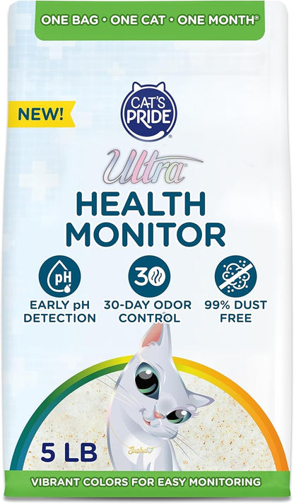 Cat's Pride Ultra Health Monitor Cat Litter, Unscented Micro Crystals (5 LB Bag) – Color Changing pH Indicator for Feline Health Tracking, 30-Day Odor Control, Dust Free and 60% Lighter
