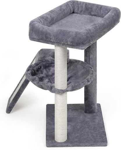 YOUPET Cat Tree with Cat Scratching Post for Indoor Cats, Cat Tower with Scratching Board and Playful Toy Balls, Cat Tree Tower with Cozy Hammock,Grey