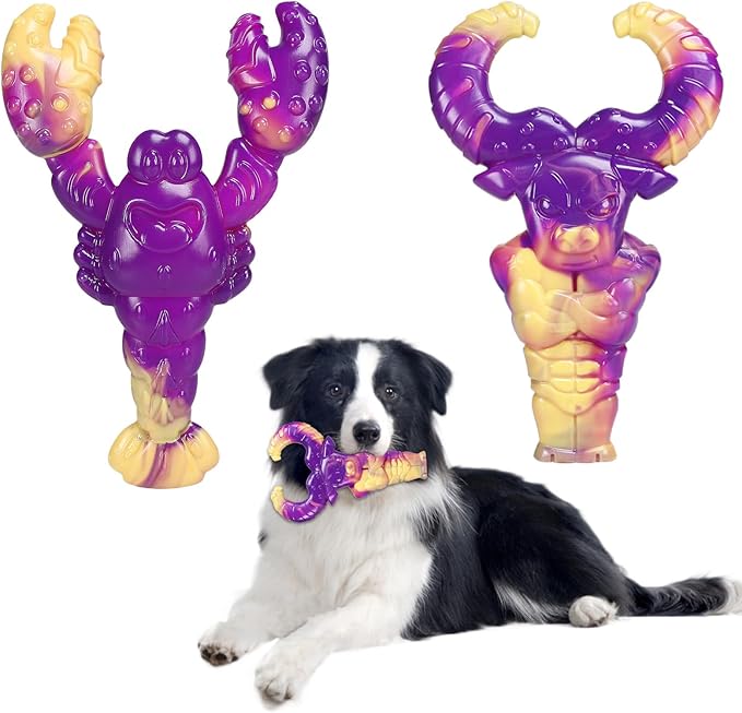 Indestructible Dog Toys for Aggressive Chewers, Tough Dog Toys for Large Dogs, Durable Dog Chew Toys to Keep Them Busy, Interactive Aggressive Chew Toys for Medium Dogs, Beef Flavor (Lob+Bull)