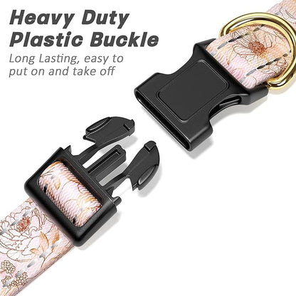 Reflective Dog Collar for Large Dogs, Cute Flower Theme Adjustable Heavy-Duty Nylon Puppy Collar for Boy and Girl Female, Soft Pet Accessories with Quick Release Buckle, Neck 16-24", Pink