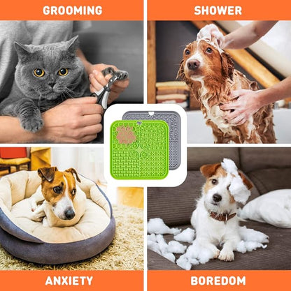 Dog Lick Mat that Keeps Dogs Calm & Busy – Silicone Enrichment Feeding Mat with Strong Suction Cups + Collapsible Travel Bowl – Slow Feeder for Bath, Grooming & Training