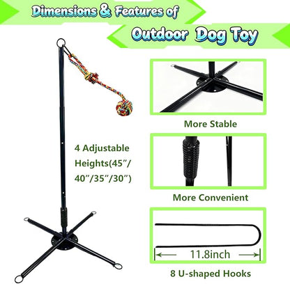 Tether Tug Outdoor Dog Toy, Interactive Exercise Game for Yard & Park with 3 Rope Toys for Tug of War, Pull Chase and Solo Play for Large Medium Small Dogs