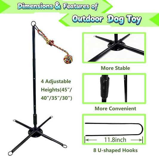 Tether Tug Outdoor Dog Toy, Interactive Exercise Game for Yard & Park with 3 Rope Toys for Tug of War, Pull Chase and Solo Play for Large Medium Small Dogs