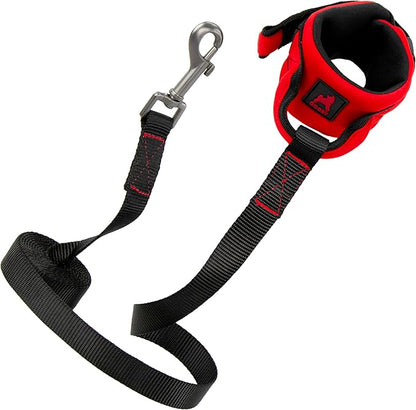 Gooby Neoprene Wrist Band Sport Leash - Red, 6 FT - Comfortable Hands Free Leash with Elastic Band for Small, Medium and Large Dogs