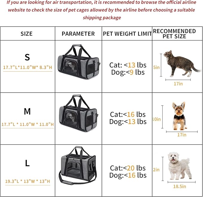 Pet Carrier for Medium Large Cats and Dogs, Dog Carrier Travel Bag with Adequate Ventilation, 5 Mesh Windows, 3 Entrance, Locking Safety Zippers, Padded Shoulder and Carrying Strap, Large