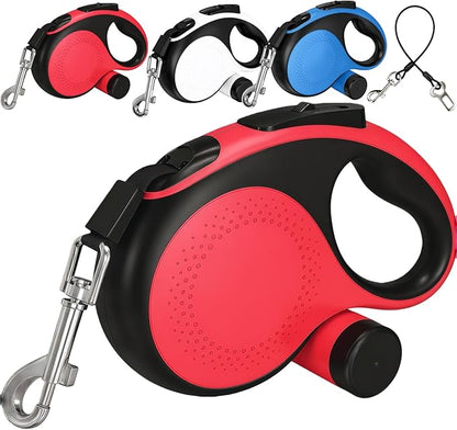 Heavy Duty Retractable Dog Leash 26 ft Tangle-Free 360° Swivel for Large Dogs up to 110 lbs with One-Button Lock (Red)